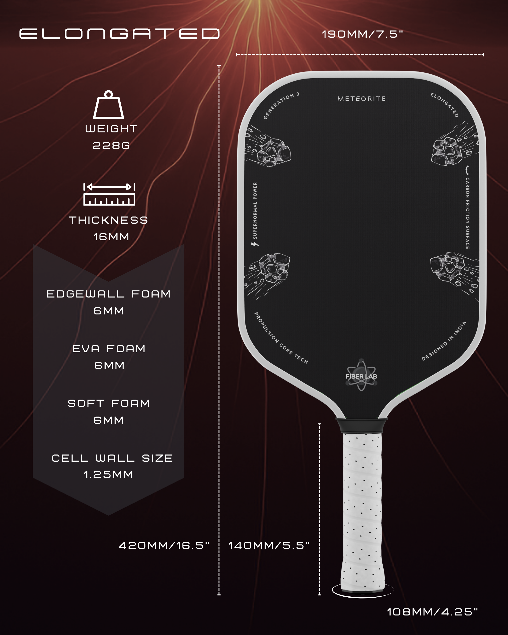 Meteorite 3rd Generation Pickleball Paddle 16MM