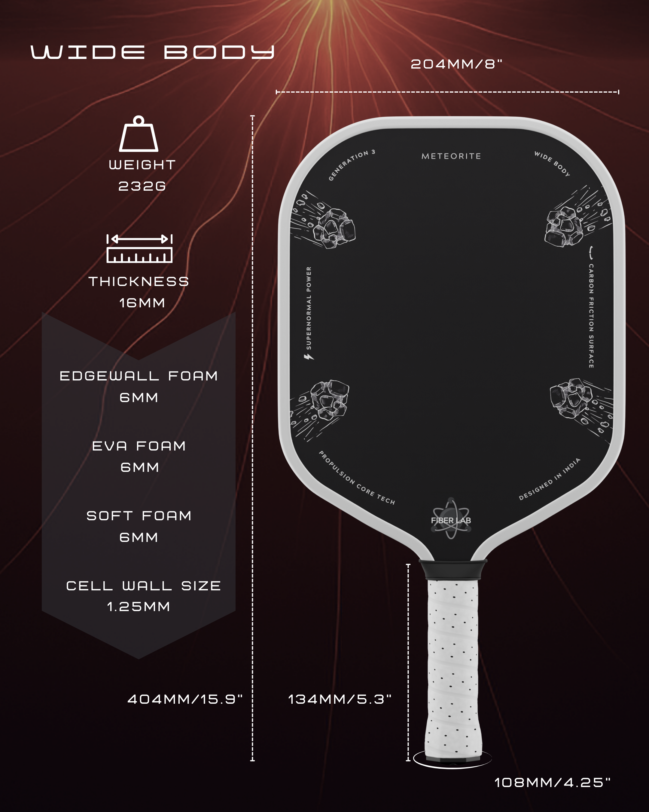 Meteorite 3rd Generation Pickleball Paddle 16MM